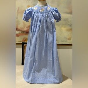 NWT Remember Nguyen Blue Polka Dot Smocked Dress with Embroidered Horses